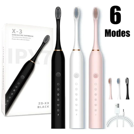 USB Rechargeable Sonic Electric Toothbrush with Whitening and Cleaning Brush